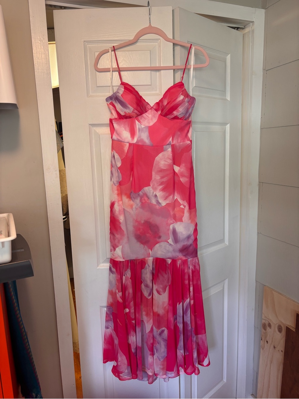 Floral Pink Maxi Dress with Spaghetti Straps